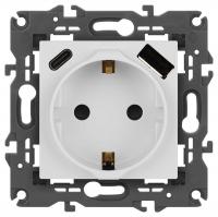Розетка ЭРА Elegance 14-4108-01 2P+E 16A-250В со шторками с USB type-A+C 5В-3А белый Эра Б0067736