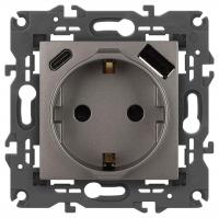 Розетка ЭРА Elegance 14-4108-16 2P+E 16A-250В со шторками с USB type-A+C 5В-3А титан Эра Б0067695