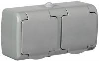 Розетка 2-м ОП AQUATIC 16А IP54 РСш22-2-А с защ. крышкой с заземл. IEK ERA22-K03-16-54