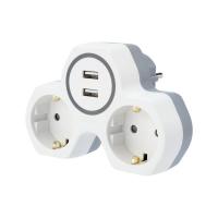 Двойник электрический 16А с заземл. и защ. шторки + 2 USB порта 24А бел. Rexant 11-1089