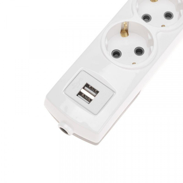 Колодка 3-м с заземл. PREMIUM 2 USB бел. Rexant 13-4402