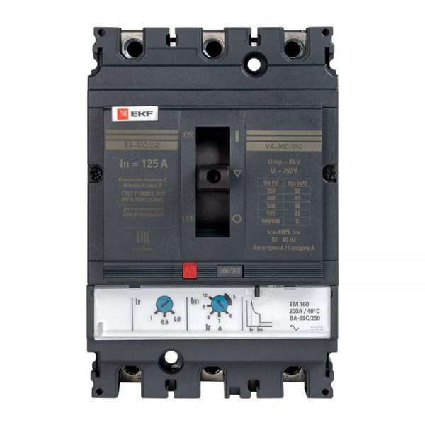 Выключатель автоматический 3п 250/125А 45кА ВА-99C Compact NS PROxima EKF mccb99C-250-125